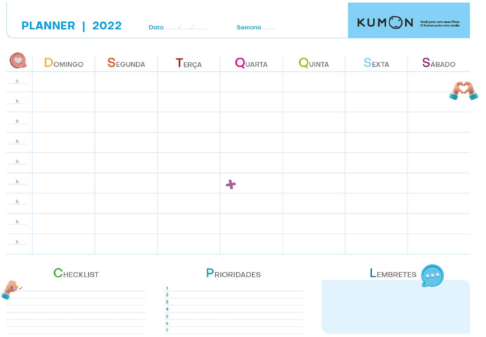 modelo de planner para imprimir kumon