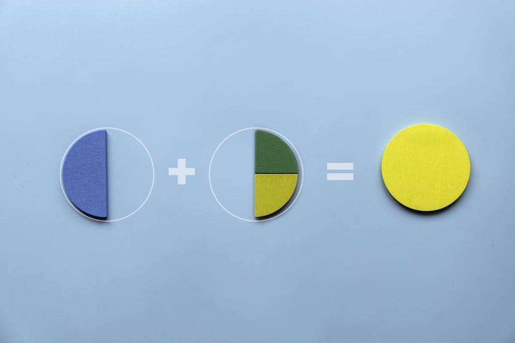 Gráficos circulares representando frações.