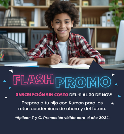 Banner Home Mobile Flash Promo Inscripción Sin Costo, alumno estudiando kumon