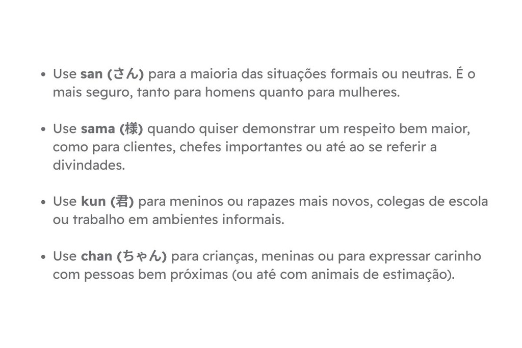 descrição de como usar sufixos japoneses
