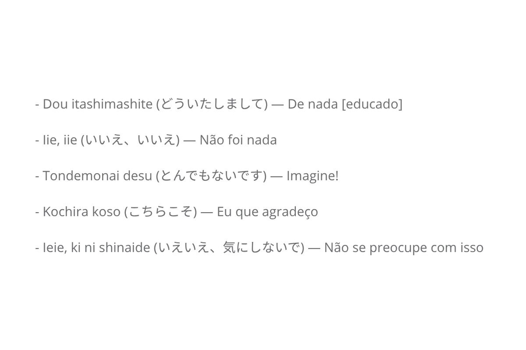 formas de dizer "de nada" em japonês