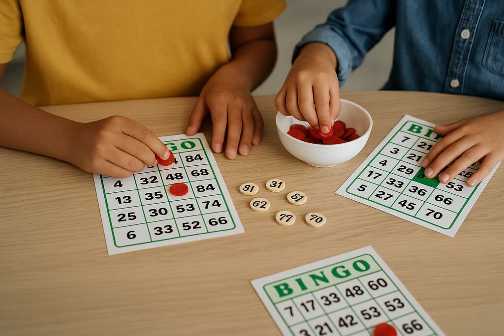 alunos aprendendo matemática para crianças com bingo