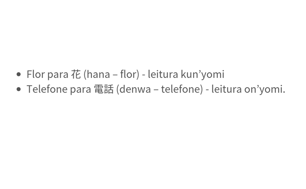 explicação de kanjis em leitura kunyomi e onyomi