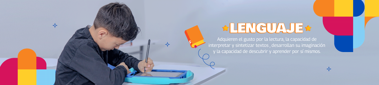 Estudiante escribiendo en tablet en Kumon; tú fortaleces Lenguaje, imaginación y aprendizaje por ti mismo.