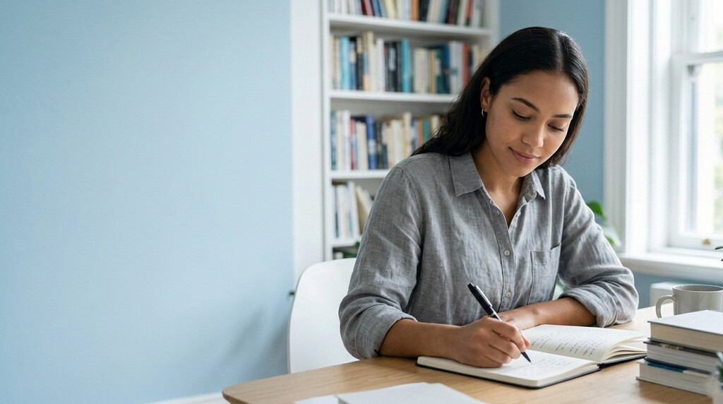 Mulher estudando termos "have been has been had been" em inglês