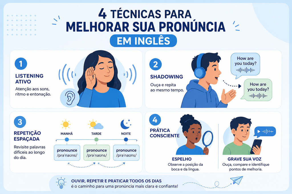 Infográfico com dicas de pronúncia em inglês.
