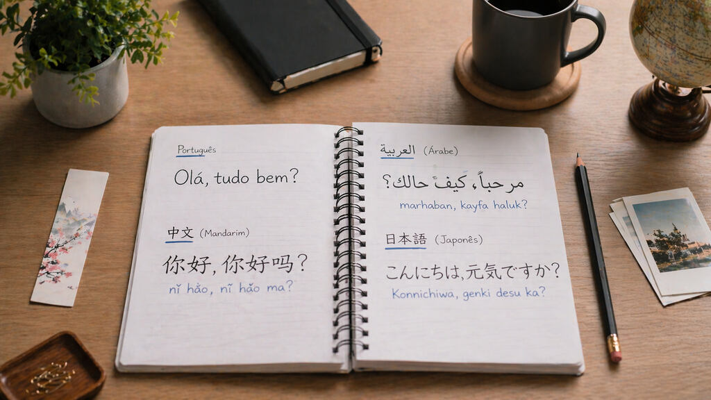Caderno mostrando japonês, um dos idiomas mais difíceis de aprender.