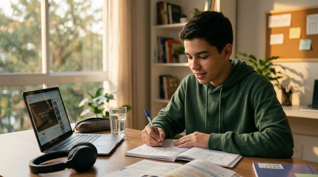 Adolescente estudando como pedir desculpas no Japão.